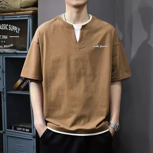 Top Black O Neck Alphabet Casual Ordinary Man Tee Shirts Aesthetic Clothing Cheap Clothes Vintage Elastic Korean T Shirt for Men
